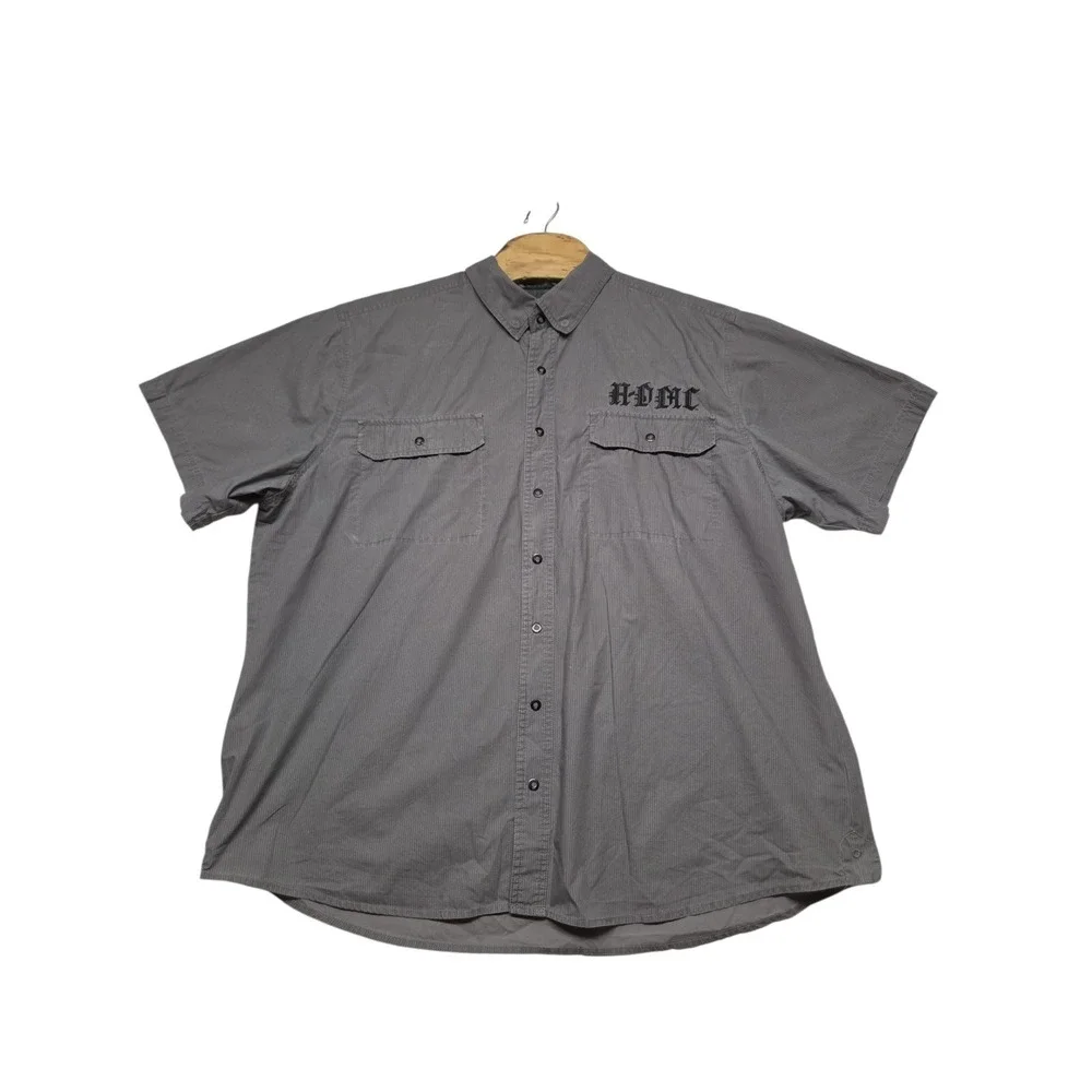 Harley-Davidson Mens 3XL Grey HDMC Embroidered Short Sleeve Button Up Shirt